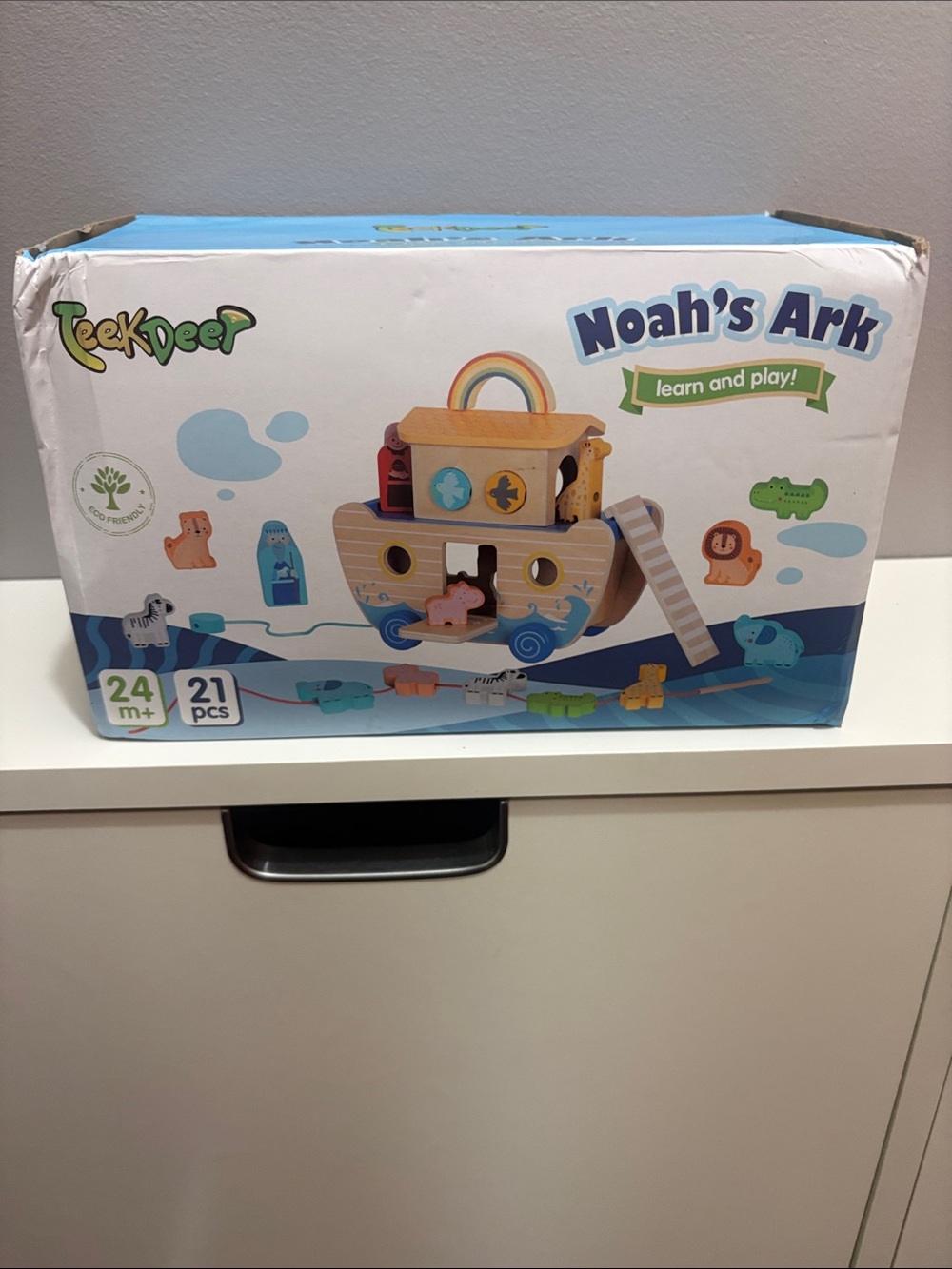 NEW Noah's Ark Wooden Animal Sorting Toy 21 Piece Natural Teekdeer